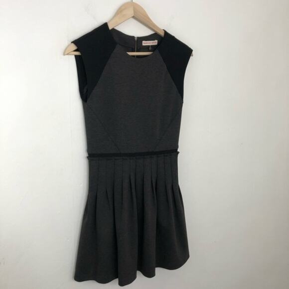 Rebecca Taylor Crew Neck Pleated Black Gray Ponte Mini Dress Size 0 - Picture 8 of 14